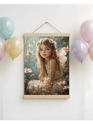 idealizbiz Çiçekler Içinde Kanatlı Kız Soyut Kanvas Poster