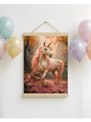 idealizbiz Soyut Kanvas Poster Pembe Çiçekler Içinde Unicorn