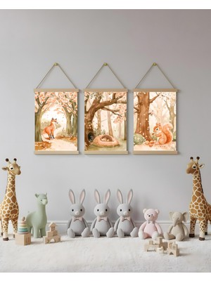 idealizbiz Ormandaki Tilki Sincap ve Uyuyan Kirpi Kombin Kanvas Poster