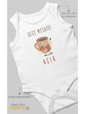Morivo Kids Gece Mesaisi Açık Baskılı Bebek Zıbını – Çıtçıtlı Body | %100 Pamuk Sıfır Kol