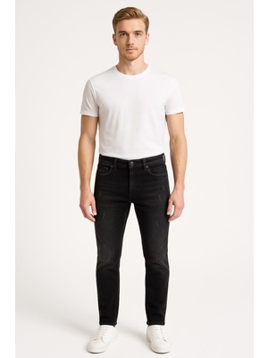 Black Wood Erkek Slim Fit Dar Paça Esnek Likralı Denim Jeans Kot Pantolon - 7410