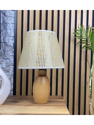 Decodelight Ahşap Naturel Elips Ayaklı Hazeran Pileli Hasır Konik Kumaş Şapkalı Abajur Masa Lambası Modelleri