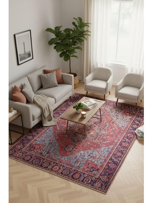 Artloop Blues Vintage Desenli Dokuma Taban Dekoratif Bordo Halı Al 162