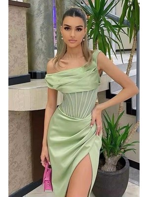 BMD Pistacuo Asymetric Elbise - Yeşil