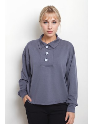 Vitrin Büyük Düğmeli Uzun Kol Bluz