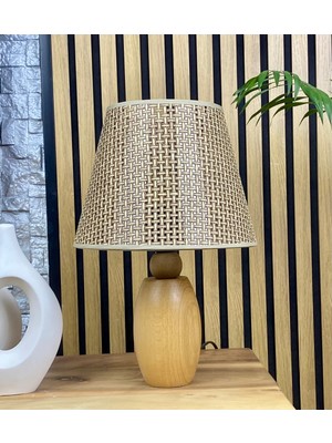 Decodelight Ahşap Naturel Elips Ayaklı Hazeran Pileli Hasır Konik Kumaş Şapkalı Abajur Masa Lambası Modelleri