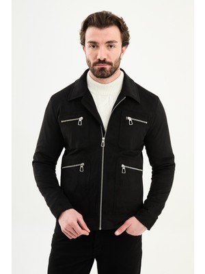MCR Düz Slim Fit Gömlek Yaka Fermuar Detaylı Erkek Mont