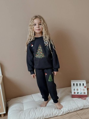 Rapapa Kız Çocuk Yılbaşı Desenli Siyah Eşofman Takımı – 4132