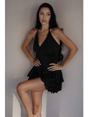 BMD Amanda Kolsuz Mini Elbise - Siyah