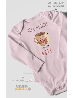 Gece Mesaisi Açık Baskılı Bebek Zıbını – Çıtçıtlı Body | %100 Pamuk Uzun Kol