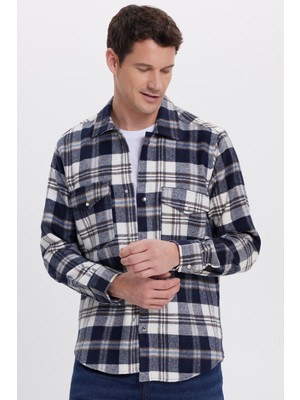 Tudors Erkek Regular Fit Rahat Kesim Kışlık Kareli Çift Cepli Çıtçıtlı Gömlek