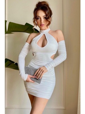 BMD Cassandra Asimetrik Gece Elbisesi - Beyaz