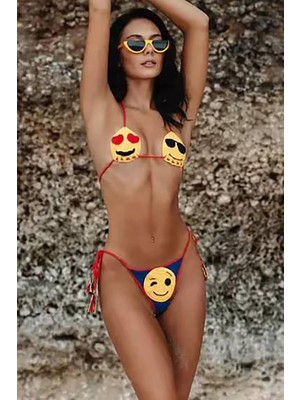 BMD Emoji Nakış Örgü Bikini - Renkli