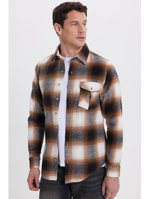 Tudors Erkek Slim Fit Dar Kesim Kareli Tek Cepli Oduncu Gömlek