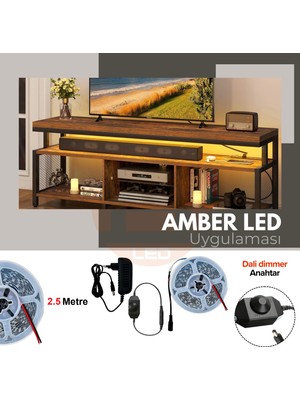 Amber LED 12V Yüksek Parlaklık 4040 Şerit LED Tak Çalıştır Hazır Set, 2.5 Metre Amber, Dali Dimmer Aç-Kapa Anahtar ve Adaptör Dahil, Gizli Aydınlatma, Mutfak, Tezgah, Dolap İçi ve Ayna İçin