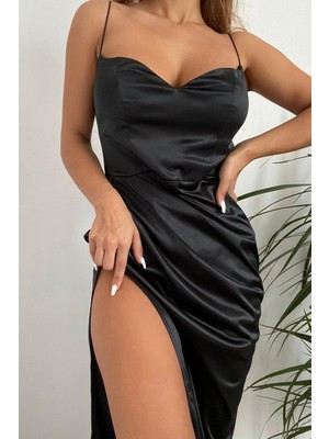 BMD Elisa Saten Gece Elbise - Siyah