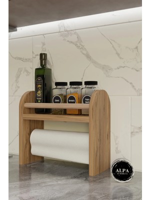 Alpa Ev Mobilya Modern Tezgah Üstü Ahşap Baharatlık Havluluk Mutfak Düzenleyici Raf