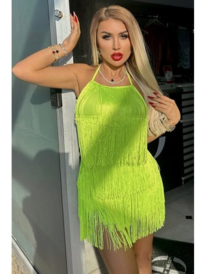 BMD Püsküllü Salsa Elbise - Yeşil