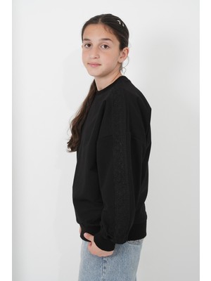Haykids Kız Çocuk Kolu Dantelli Sweatshirt
