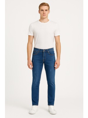 Black Wood Erkek Slim Fit Dar Paça Esnek Likralı Denim Jeans Kot Pantolon - 7410