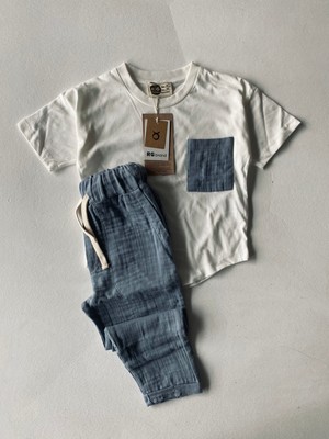 RG Brand Erkek Çocuk %100 Pamuklu Müslin Kumaş, Tişört - Pantolon 2'li Takım_RG1556