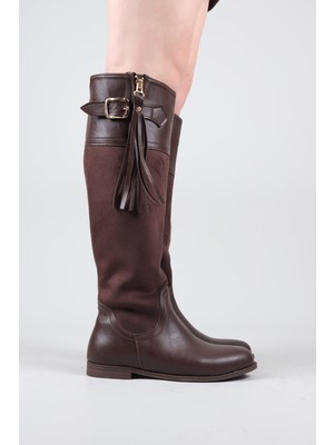 Birikon Edıe Cilt Süet Garnili Çizme Kahverengi