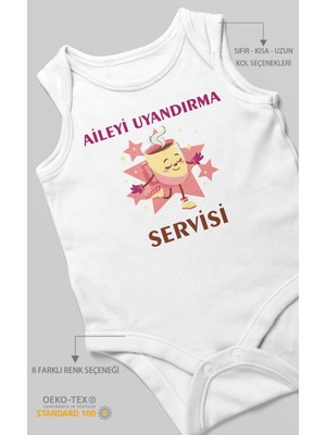 Morivo Kids Aileyi Uyandırma Servisi Baskılı Bebek Zıbını – Çıtçıtlı Body | %100 Pamuk Sıfır Kol