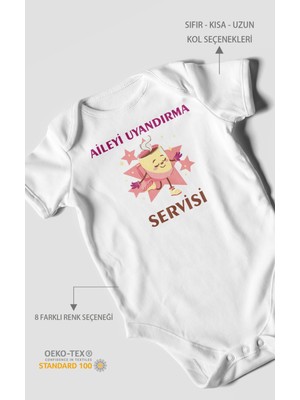 Morivo Kids Aileyi Uyandırma Servisi Baskılı Bebek Zıbını – Çıtçıtlı Body | %100 Pamuk Kısa Kol