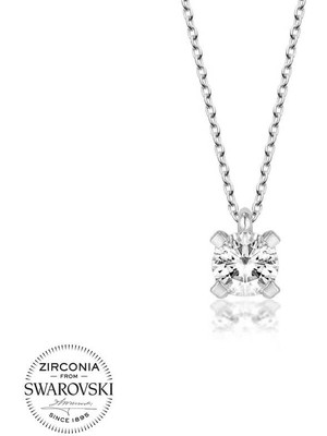 Aya Diamond Swarovski Taşlı Gümüş Tektaş Bayan Kolye