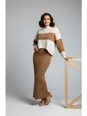 Yusgos Kadın Çoban Dikişli En Çizgili Kazaklı Elbise