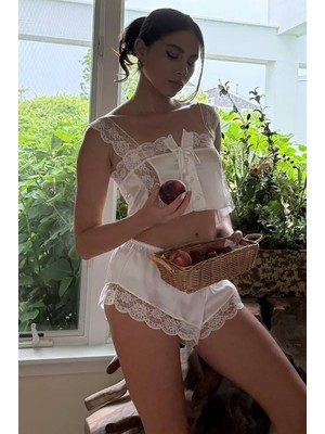 BMD Katty Saten Gecelik Takımı - Beyaz