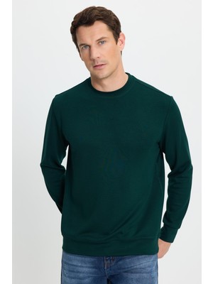 Tudors Erkek Standart Fit Normal Kesim Uzun Kollu Ekstra Soft Modal Kumaş Bisiklet Yaka Yeşil Sweatshirt