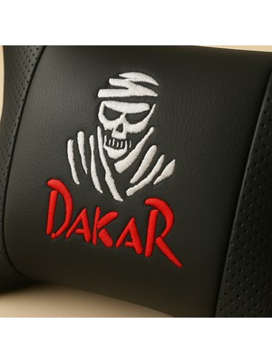 Brtshopping Dakar Nakış Işlemeli Ortopedik Oto Boyun Yastığı Seti Siyah Deri – Konforlu Sürüş,  Boyun Destekli, Dayanıklı Malzeme, 2’li Set