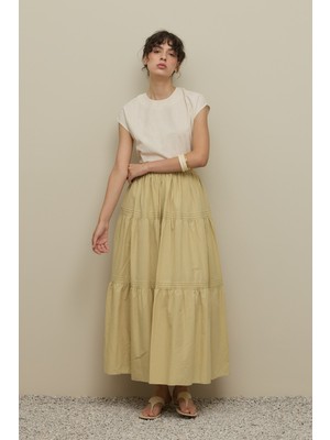 Fahhar Nervürlü Büzgülü Etek Açık Sarı