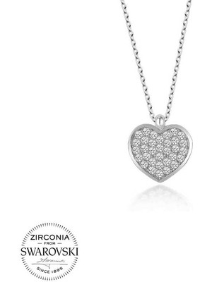 Aya Diamond Swarovski Taşlı Gümüş Kalp Bayan Kolye