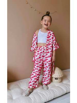 Butik Kız Çocuk Pamuklu Püskül Detaylı Kimono 2li Takım Mevsimlik