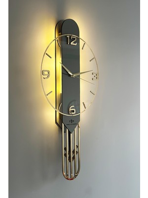 Asse Tasarım Long Rectangular Clock Sarkaçlı Işıklı 65CM Antrasit Gold