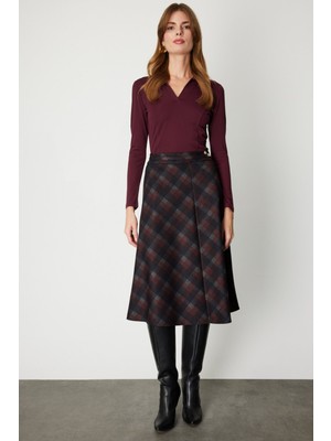 Ekol Kadın Ekoseli Midi Etek 2041