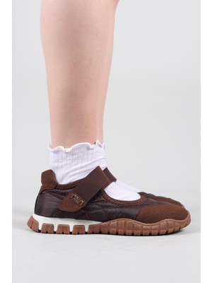 Birikon Madre Cırtlı Süet Garnili  Paraşüt Babet Kahverengi