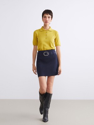 LC Waikiki Vision Lacivert Beli Kemerli Triko Mini Etek