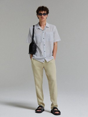 Sisley %100 Keten Slim Comfort Fit Pantolon Erkek Bej Pantolon - 325P4AGHSF049