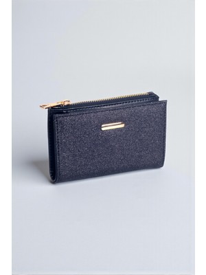 Dericom Siyah Simli Fermuarlı Kadın Cüzdan – Fermuarlı Bozuk Para Gözlü, Ince Model