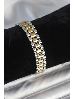 Stillove 316L Çelik Gold ve Gümüş Renk 12 mm Kalınlık Erkek Bileklik