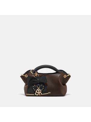 Black Ribbon Tina Kahverengi Mini Boy Kadın El Çantası Deri Aksesuar Detaylı Moda Tasarım