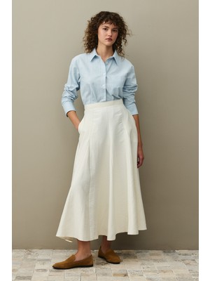 Fahhar Gode Detaylı Etek Ekru