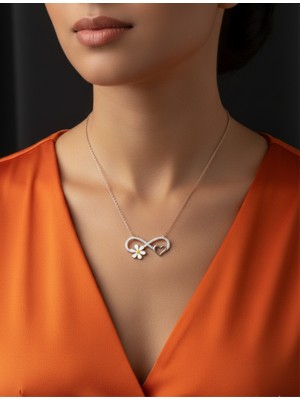 Modahilye - 925 Ayar Gümüş Kalpli Sonsuzluk Papatya Kolye