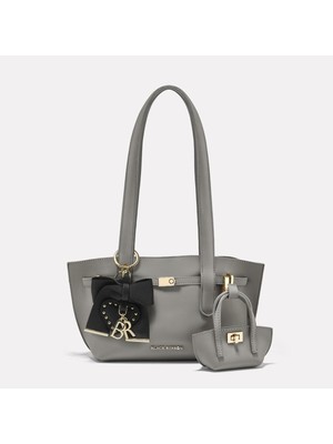 Black Ribbon Midi Boy Kadın Tote Bag Çanta Gri - Dora