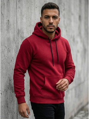 Standart Kalıp Pamuklu Yumuşak Dokulu Basic Haki Yeşili Kapüşonlu Kanguru Cepli Sweatshirt