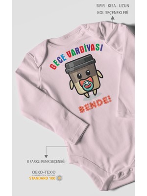 Morivo Kids Gece Vardiyası Bende Baskılı Bebek Zıbını – Çıtçıtlı Body | %100 Pamuk Uzun Kol