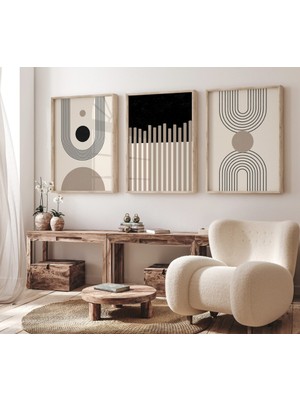 3’lü Ahşap Tablo Seti – Bohem Geometrik Duvar Dekoru | Minimal Poster |